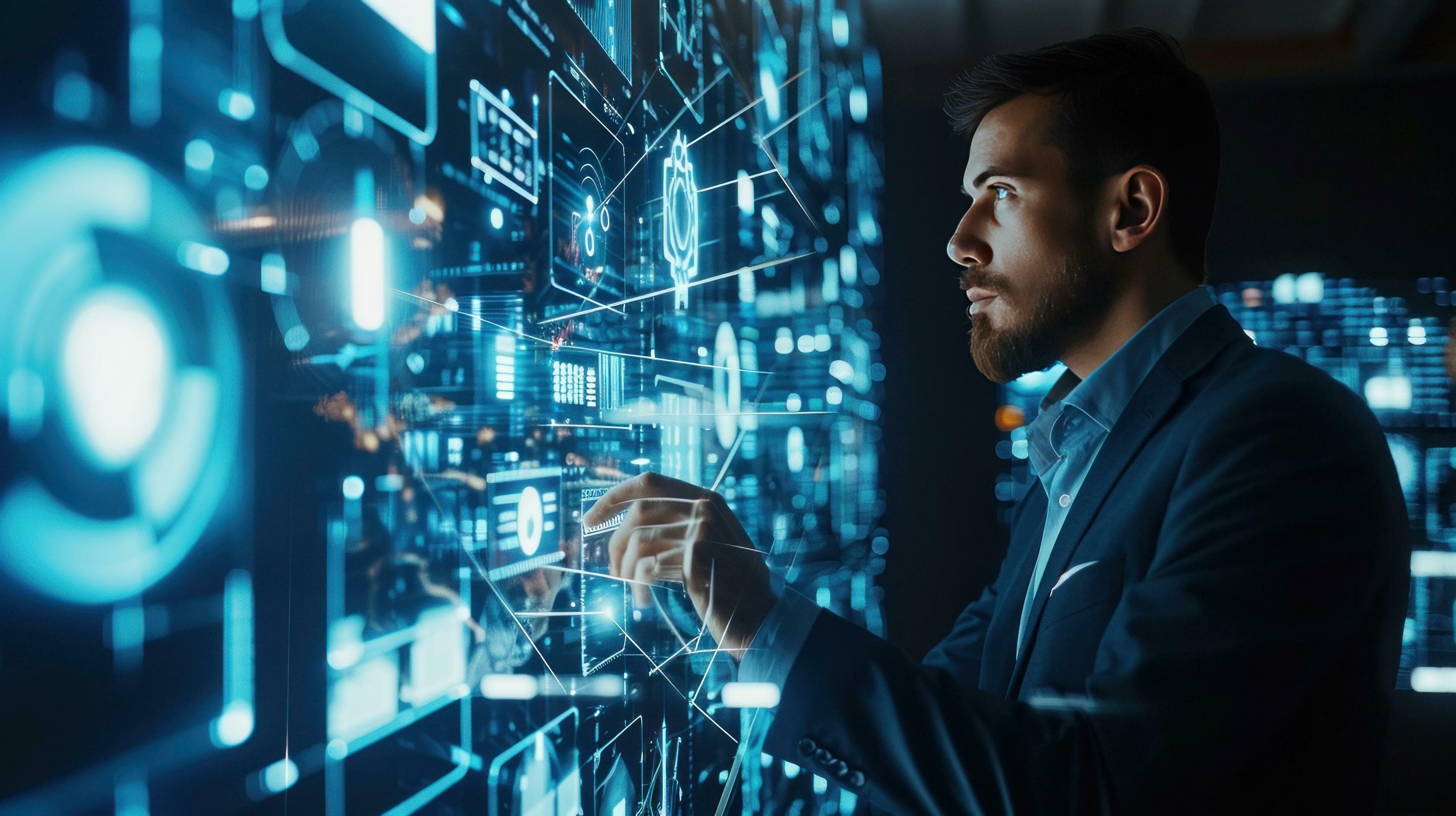 Executive interacting with digital transformation interface